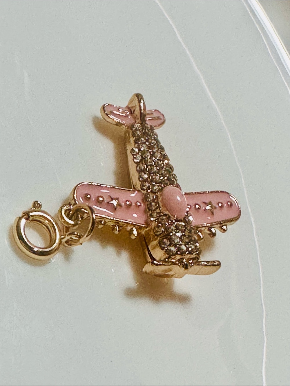 Pink Enamel and Crystal Airplane Charm